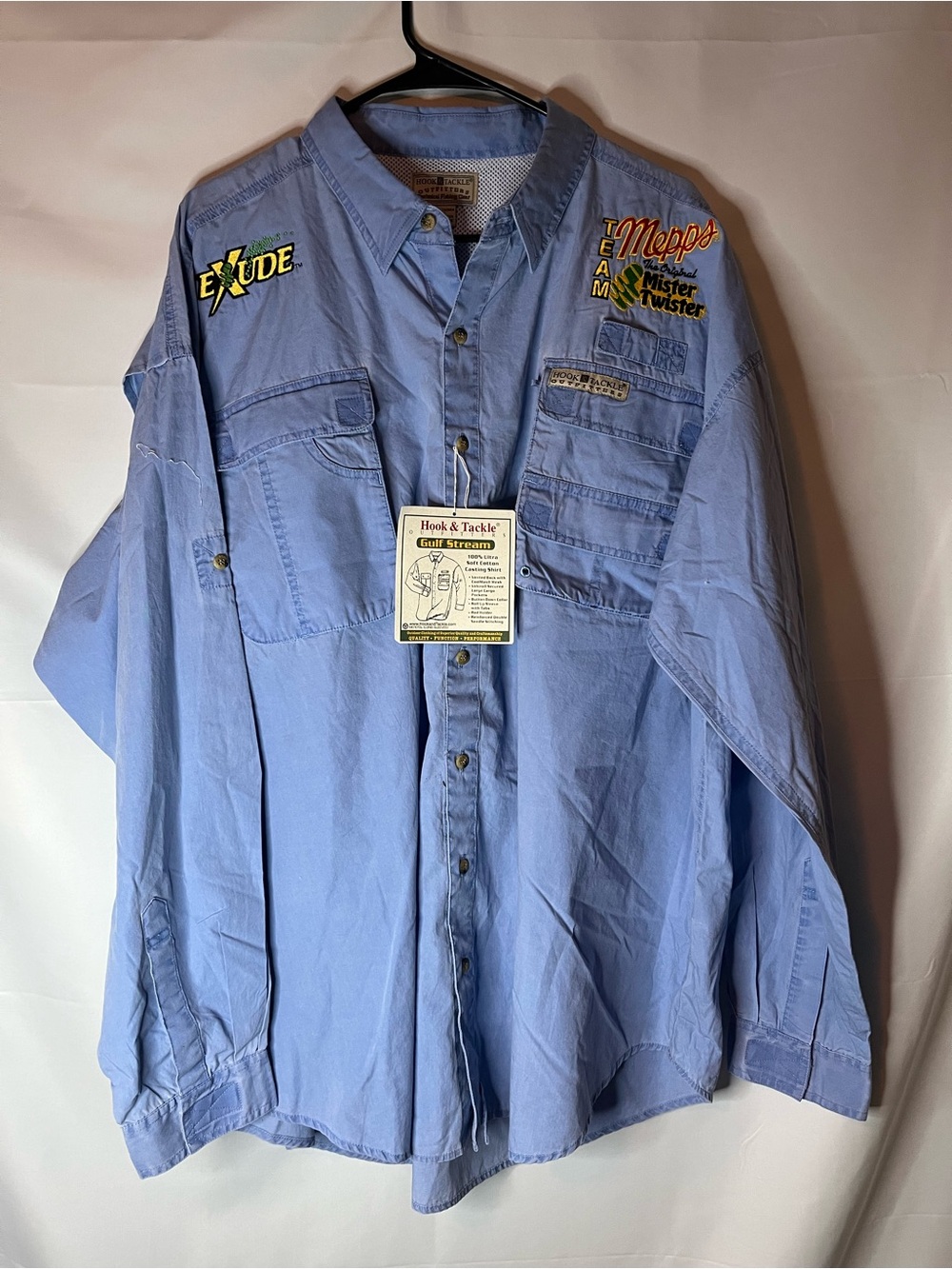 Hook and Tackle Men's Light Blue Embroidered Fishing Button-Down Shirt